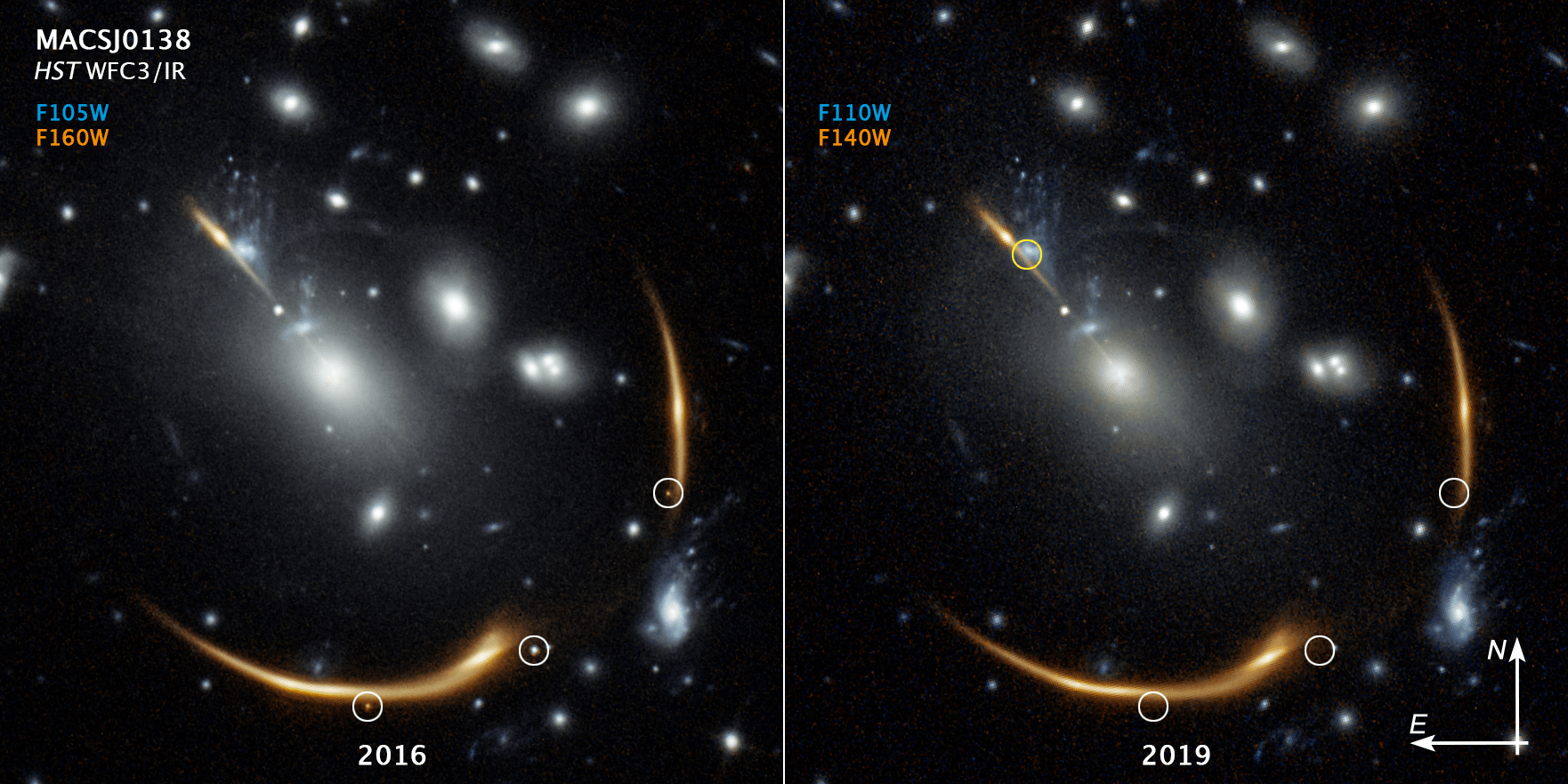 Kính viễn vọng không gian Hubble đã chụp được siêu tân tinh nhân 3 qua thấu kính hấp dẫn